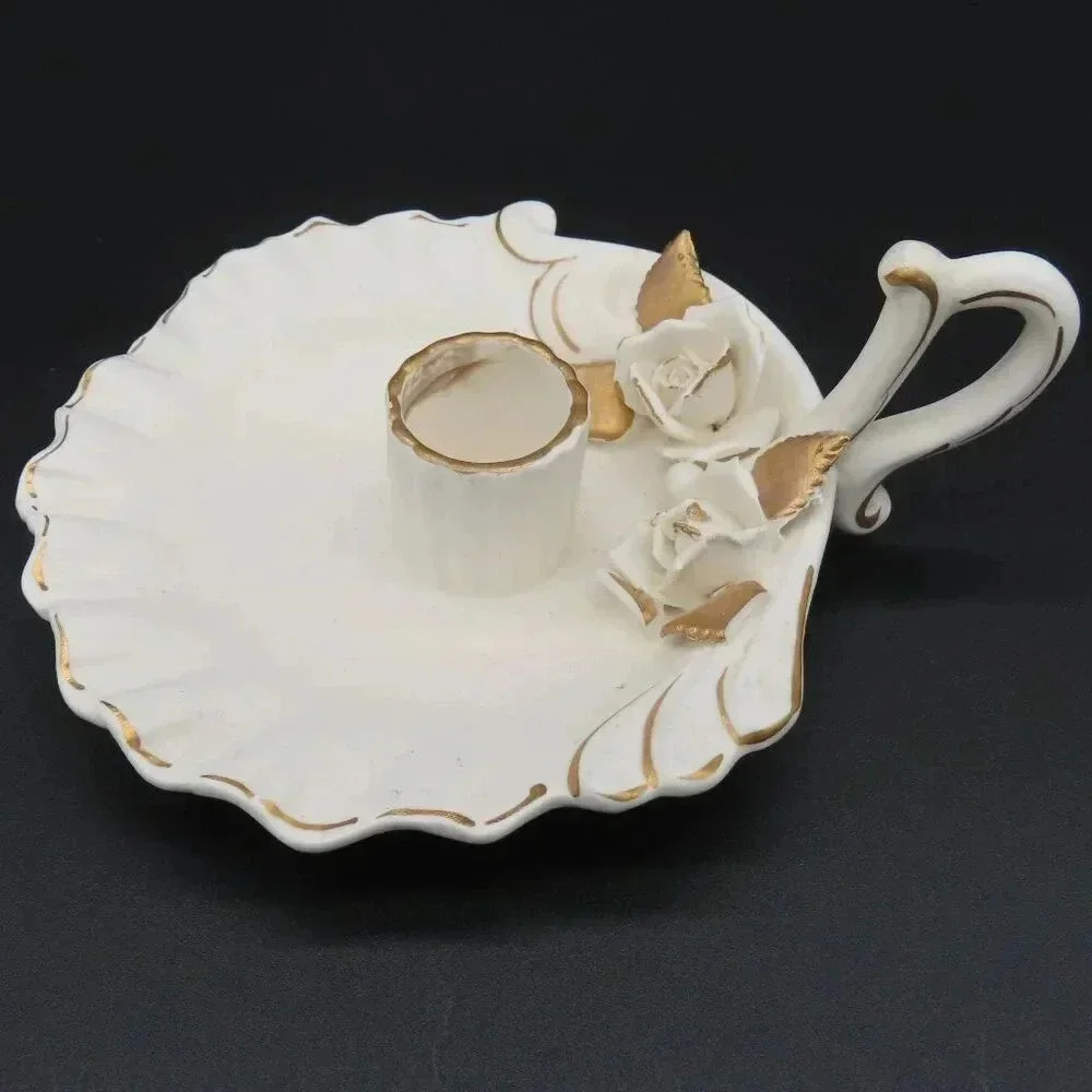 Vintage Napco Alaskan Rose Candle Holder A3114 Foil Sticker Japan Napcoware